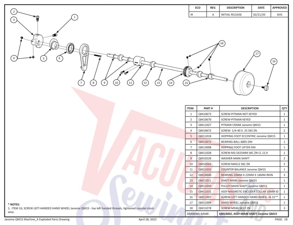 Janome QM15 exploded schematic diagram (page 10)