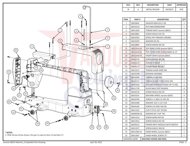 Janome QM15 schematic page 12 preview