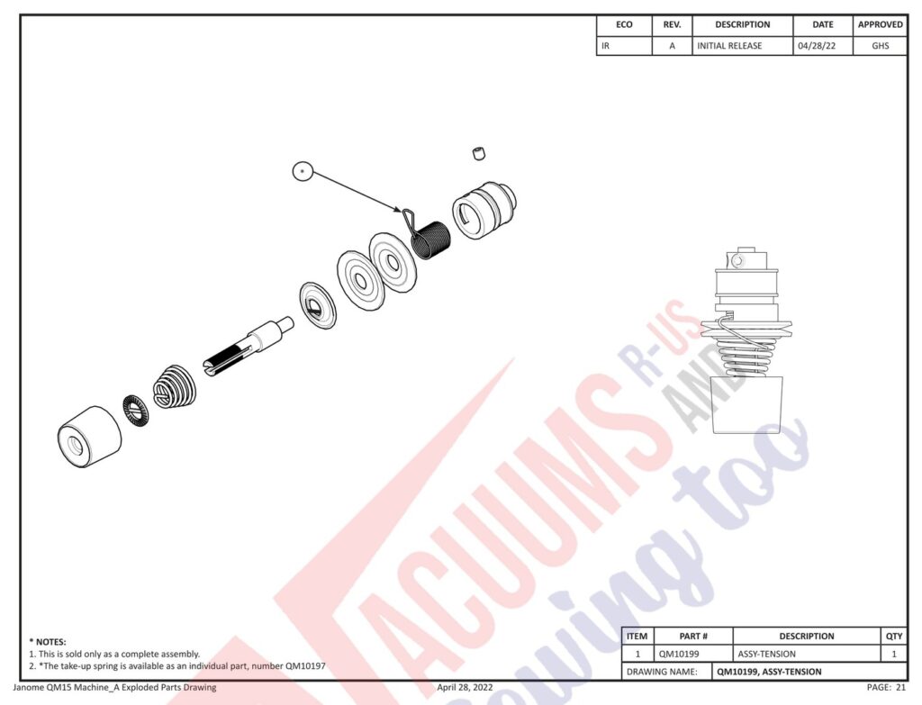 Janome QM15 exploded schematic diagram (page 14)