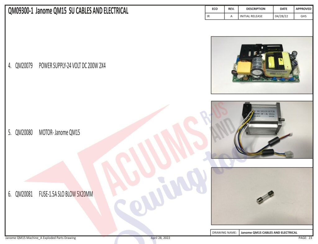 Janome QM15 exploded schematic diagram (page 16)