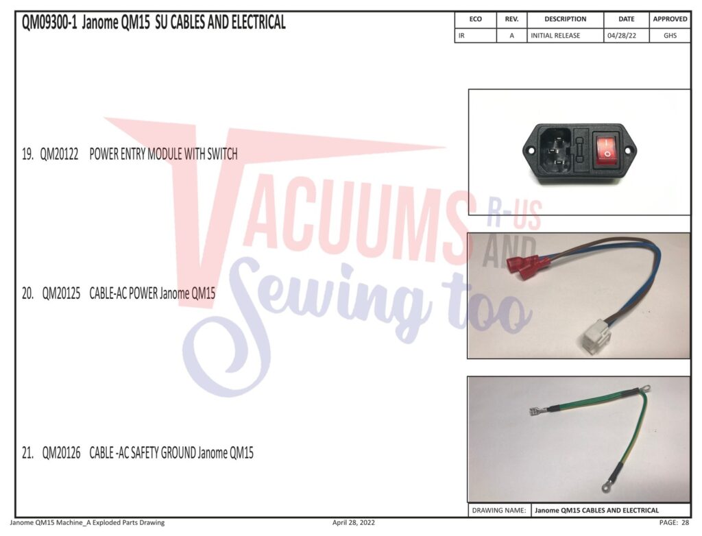Janome QM15 exploded schematic diagram (page 21)