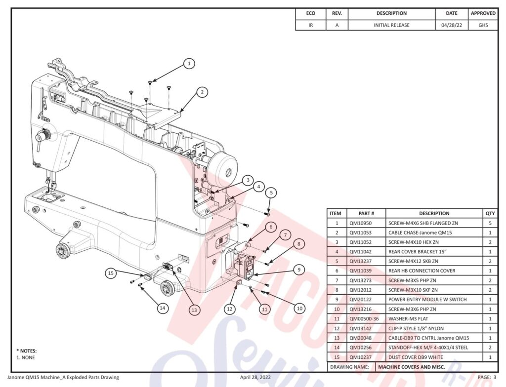 Janome QM15 exploded schematic diagram (page 23)