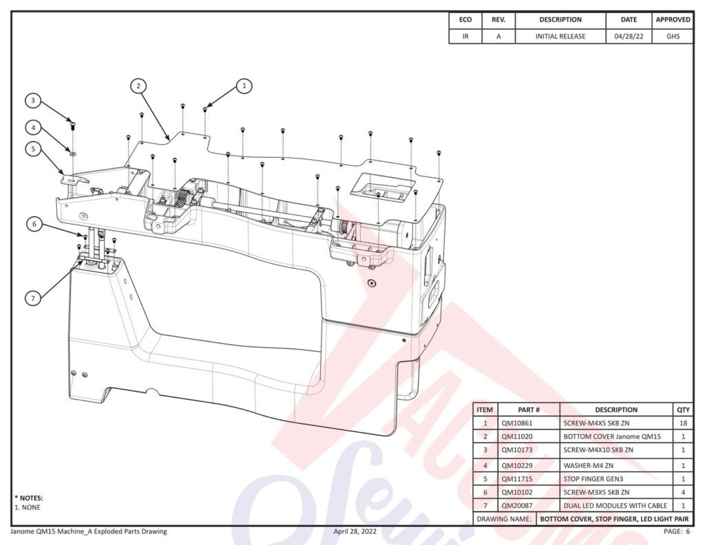 Janome QM15 exploded schematic diagram (page 26)