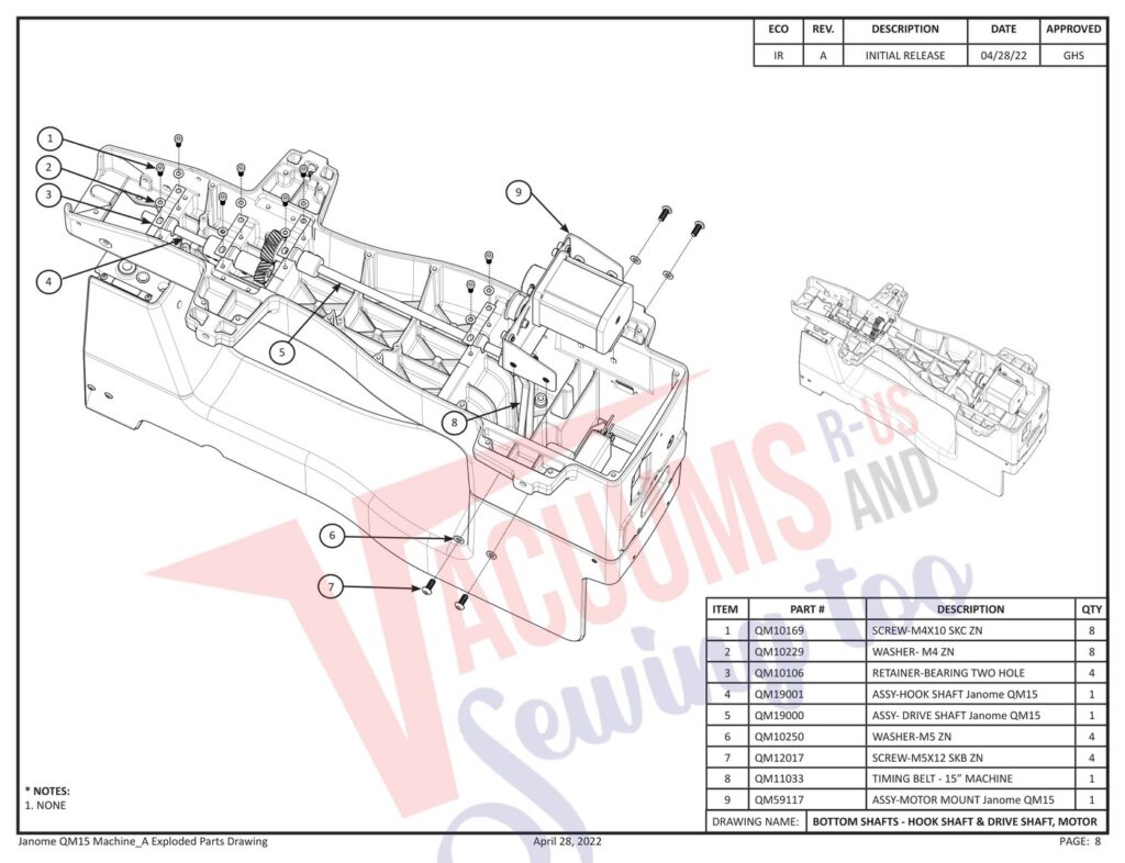 Janome QM15 exploded schematic diagram (page 28)