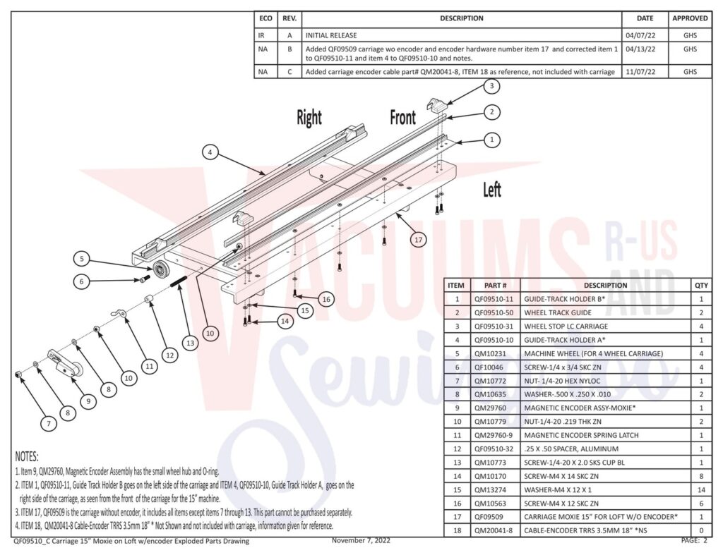 Janome QM15 Carriage exploded schematic diagram (page 1)