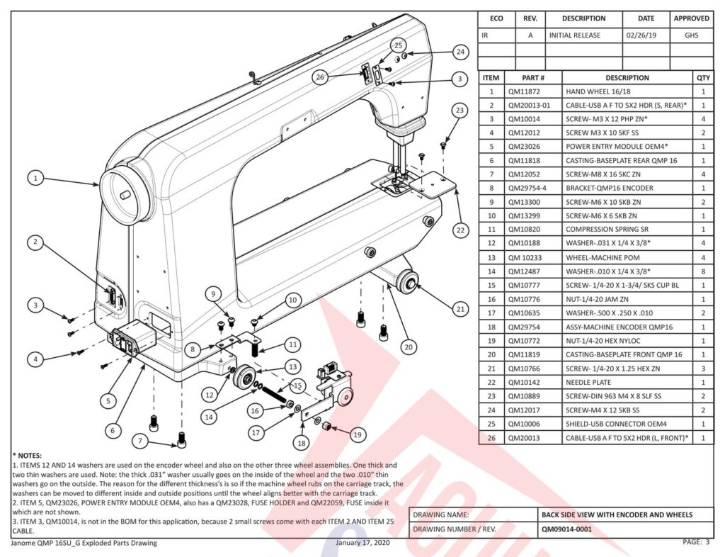 Janome QMPRO16 exploded schematic diagram (page 14)