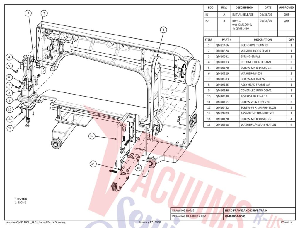 Janome QMPRO16 exploded schematic diagram (page 16)