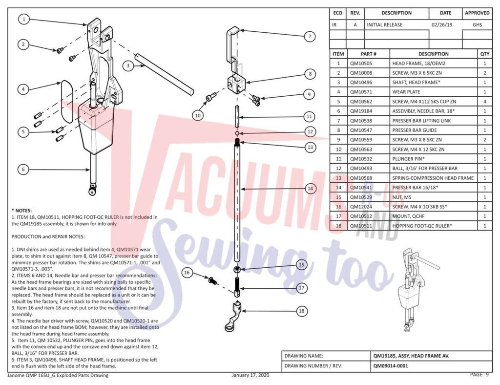 Janome QMPRO16 exploded schematic diagram (page 20)