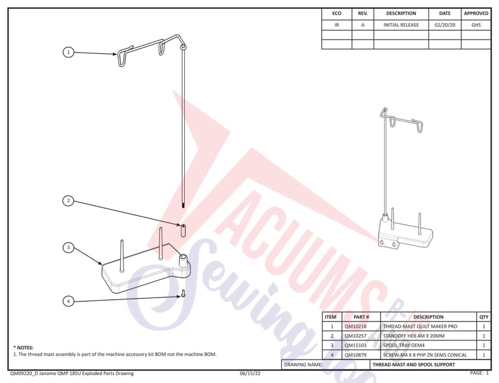 Janome QMPRO18 exploded schematic diagram (page 1)