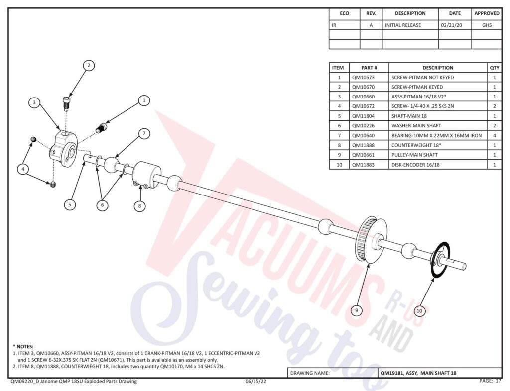 Janome QMPRO18 exploded schematic diagram (page 9)