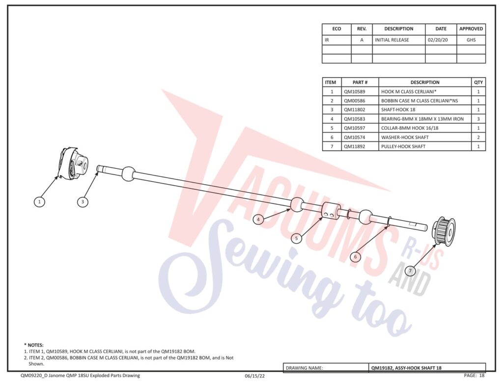 Janome QMPRO18 exploded schematic diagram (page 10)