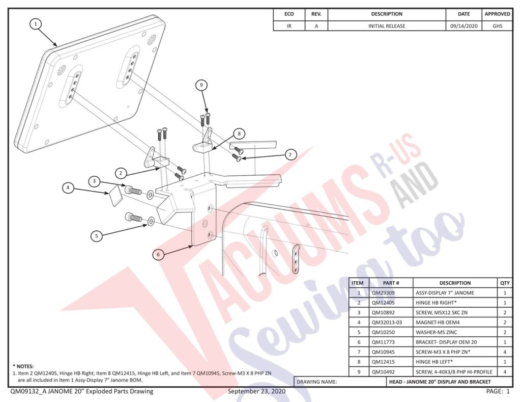 Janome qmpro20 exploded schematic diagram (page 1)