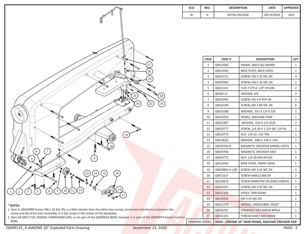 Janome qmpro20 exploded schematic diagram (page 23)