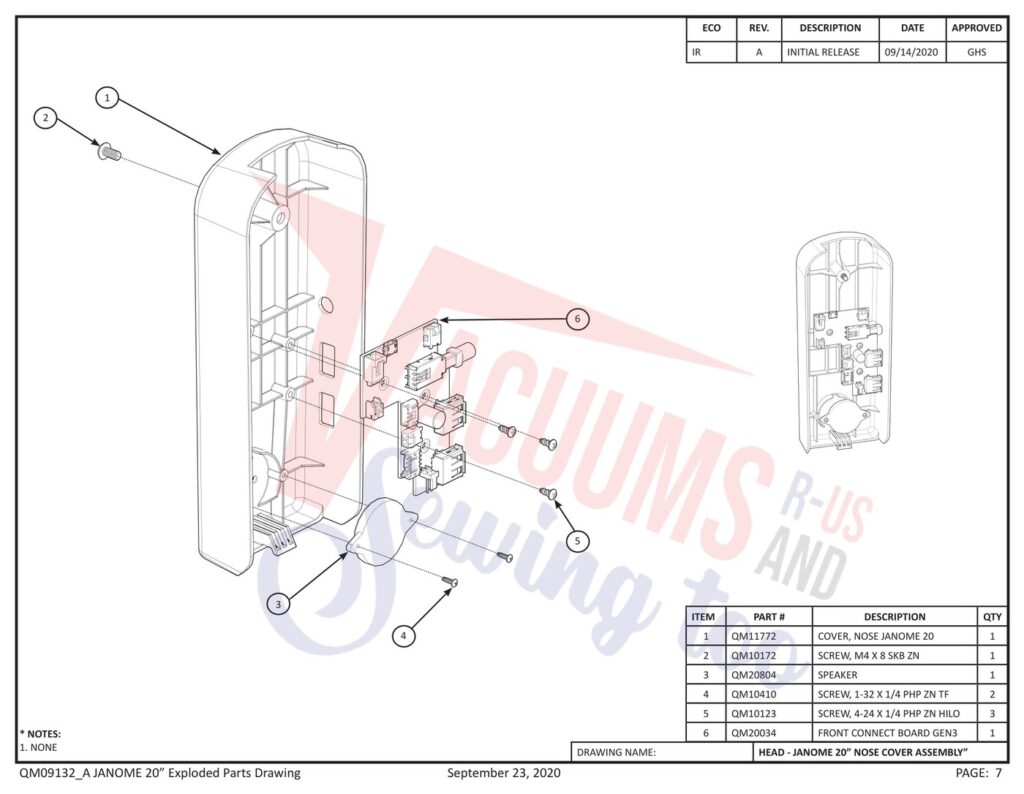 Janome qmpro20 exploded schematic diagram (page 29)