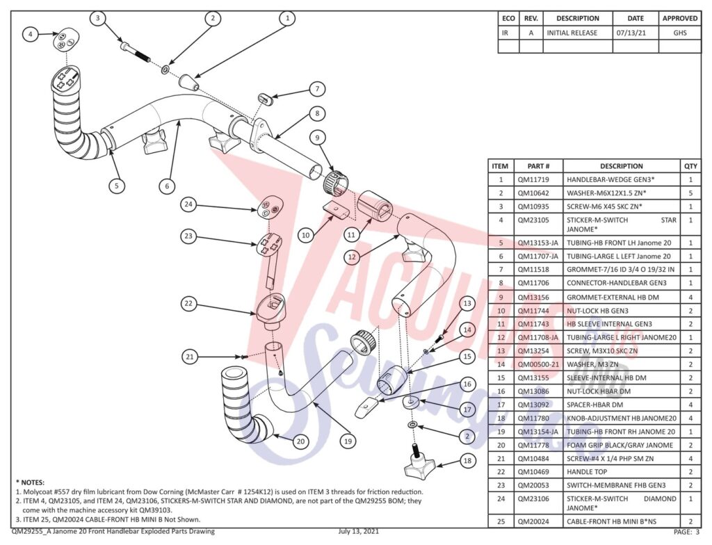 Janome QMPRO20 Front HB exploded schematic diagram (page 2)
