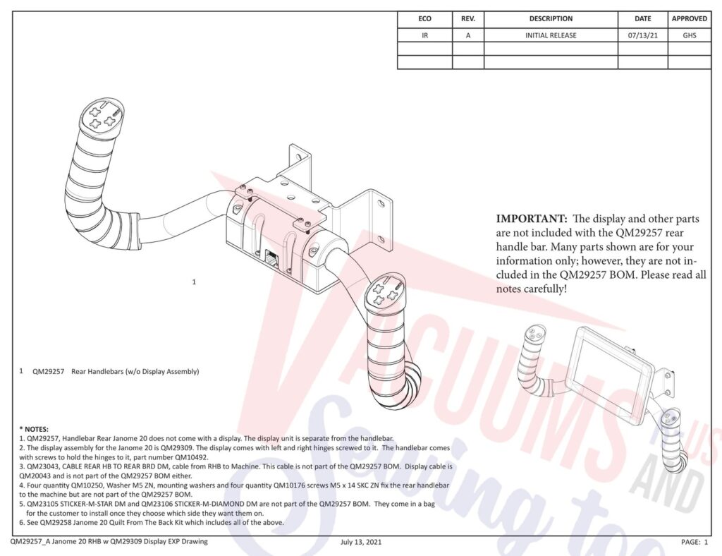 Janome QMPRO20 Rear HB exploded schematic diagram (page 1)