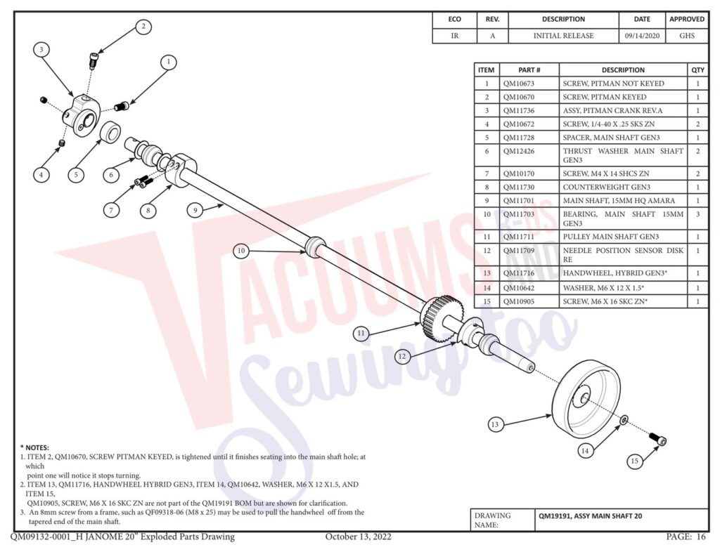 Janome qmpro20 v2 exploded schematic diagram (page 8)