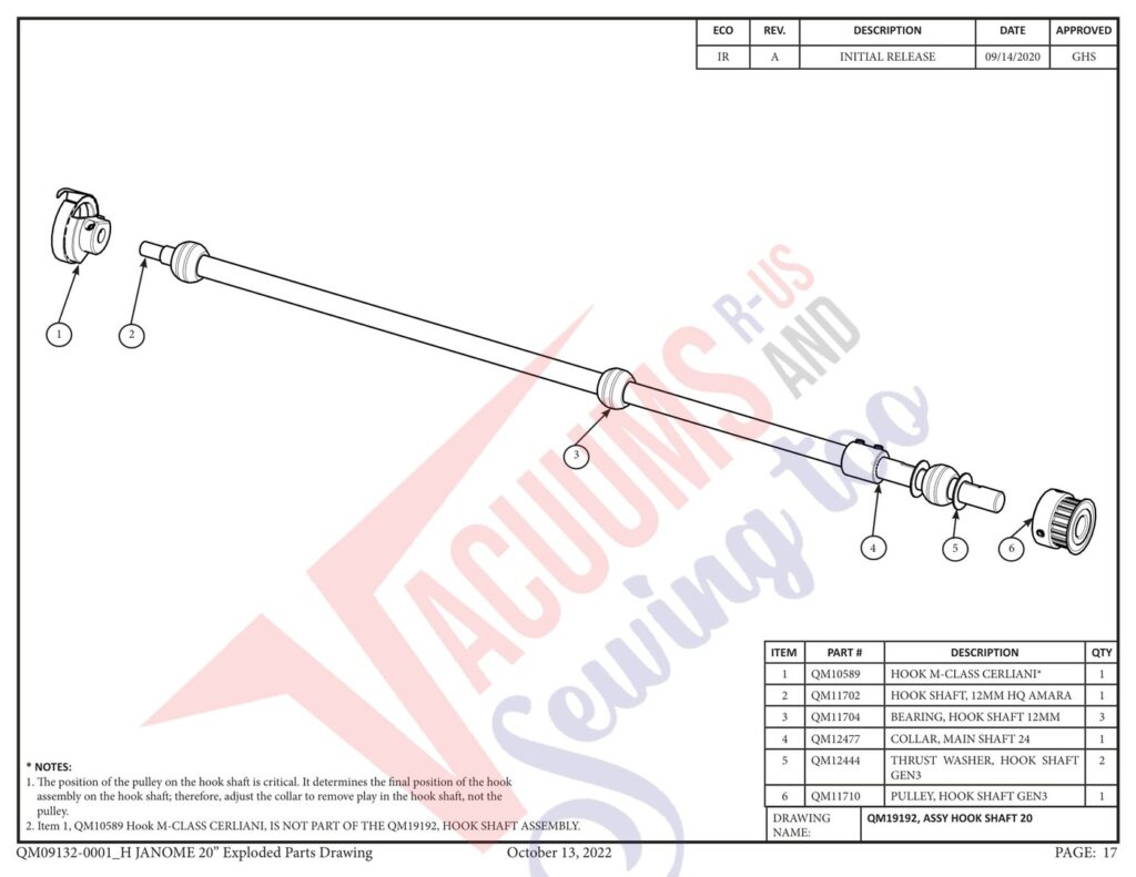 Janome qmpro20 v2 exploded schematic diagram (page 9)