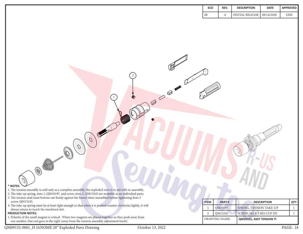 Janome qmpro20 v2 exploded schematic diagram (page 10)