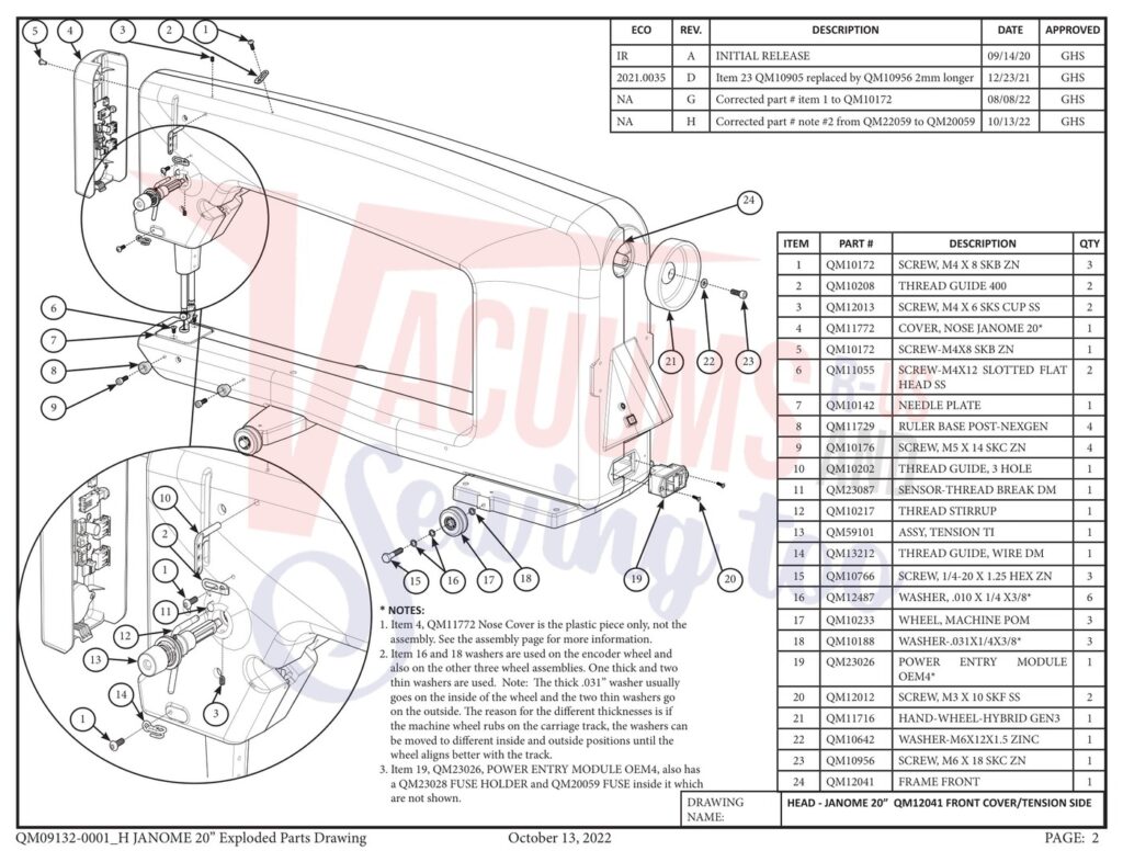 Janome qmpro20 v2 exploded schematic diagram (page 12)