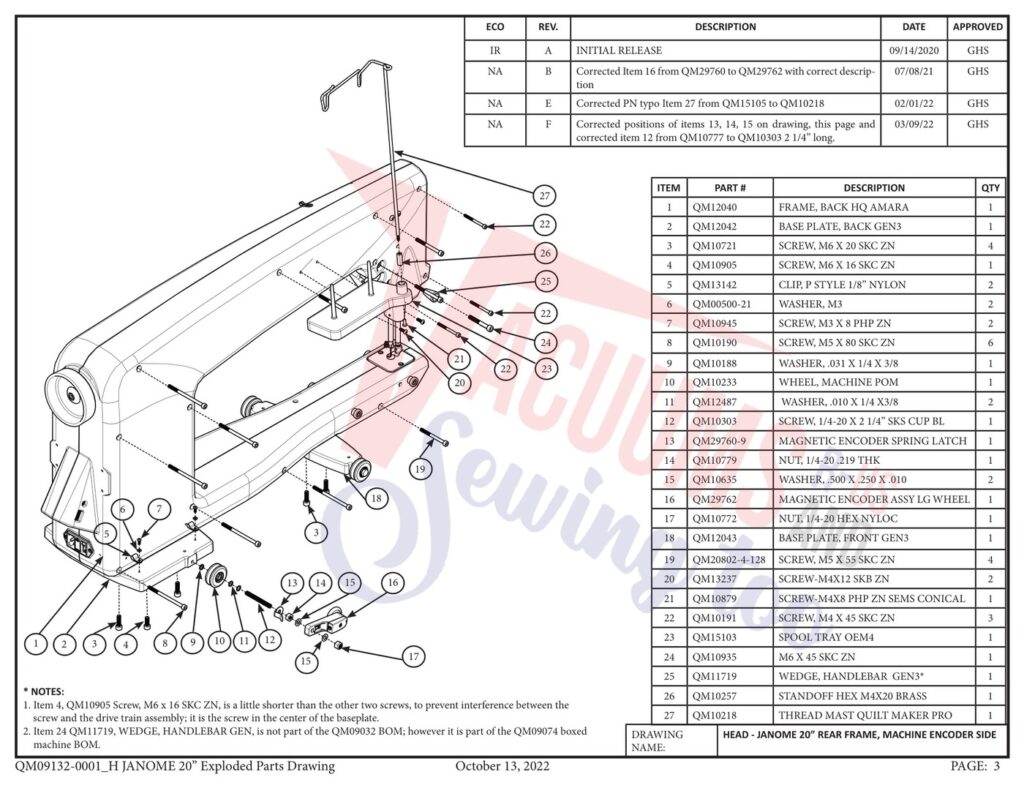 Janome qmpro20 v2 exploded schematic diagram (page 23)