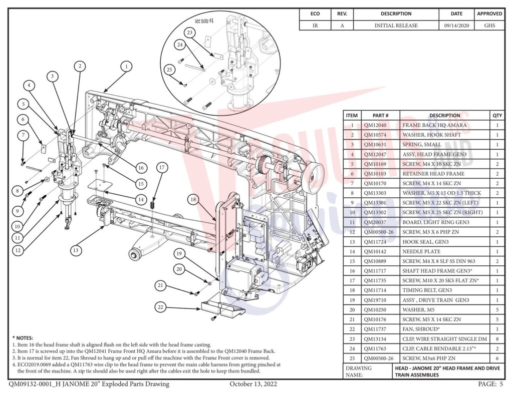 Janome qmpro20 v2 exploded schematic diagram (page 27)