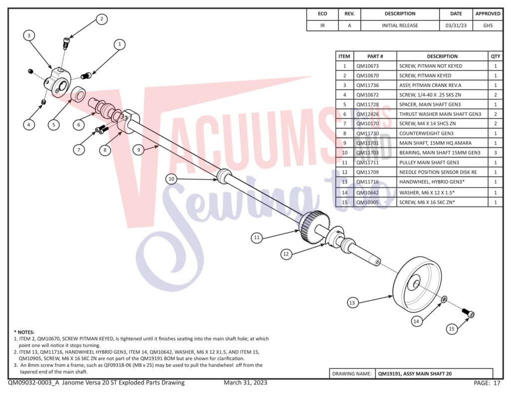 Janome QMPRO20VERSA-ST exploded schematic diagram (page 9)