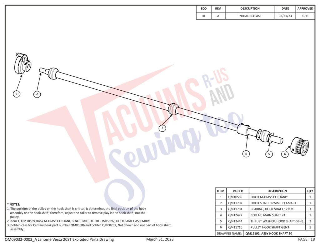 Janome QMPRO20VERSA-ST exploded schematic diagram (page 10)