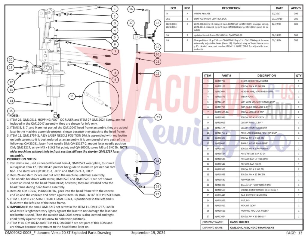Janome QMPRO20VERSA-ST v1.1 exploded schematic diagram (page 5)