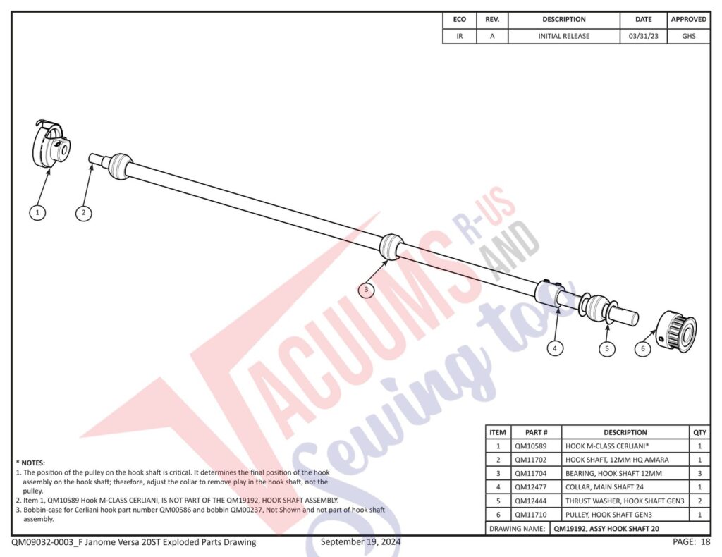 Janome QMPRO20VERSA-ST v1.1 exploded schematic diagram (page 10)
