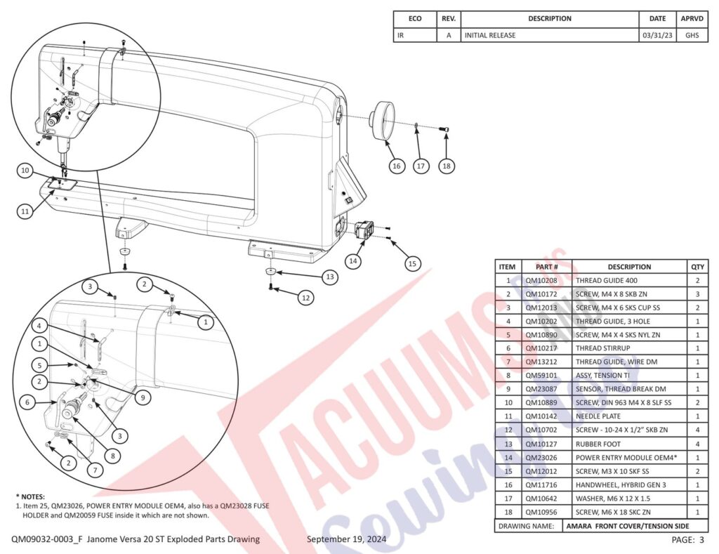 Janome QMPRO20VERSA-ST v1.1 exploded schematic diagram (page 23)