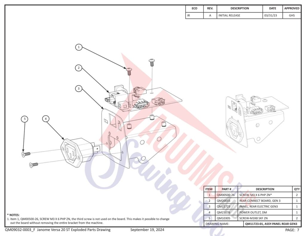 Janome QMPRO20VERSA-ST v1.1 exploded schematic diagram (page 29)