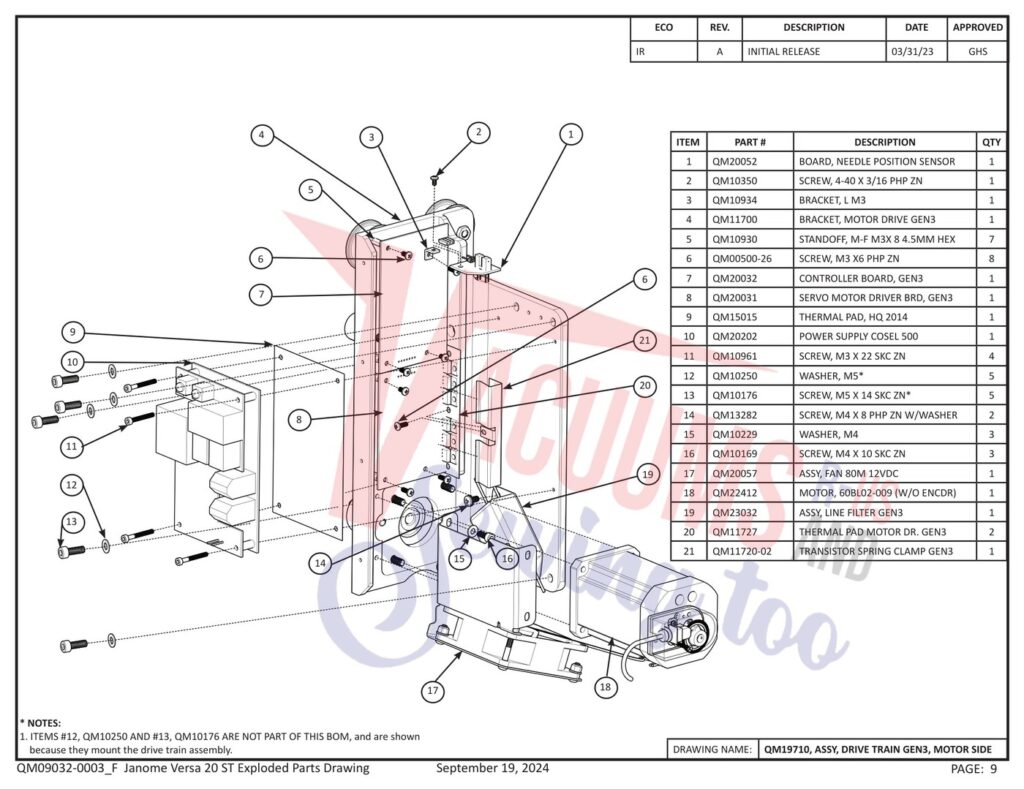 Janome QMPRO20VERSA-ST v1.1 exploded schematic diagram (page 31)