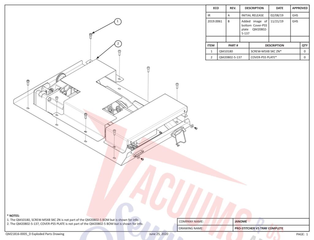 Janome QMPRO-STITCHER V5 exploded schematic diagram (page 1)
