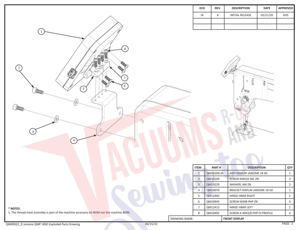 Janome QMPROVERSA exploded schematic diagram (page 12)