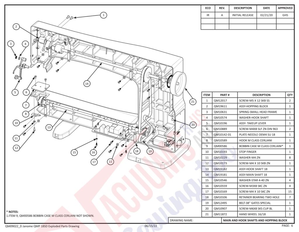 Janome QMPROVERSA exploded schematic diagram (page 23)