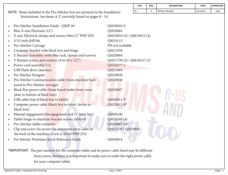 Janome QMPSTITCHER-20 V2 schematic page 1 preview