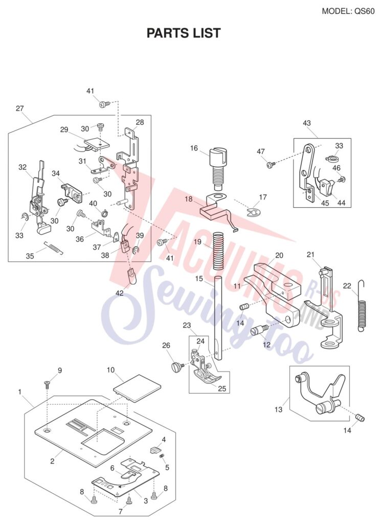 Necchi QS60 exploded schematic diagram (page 6)