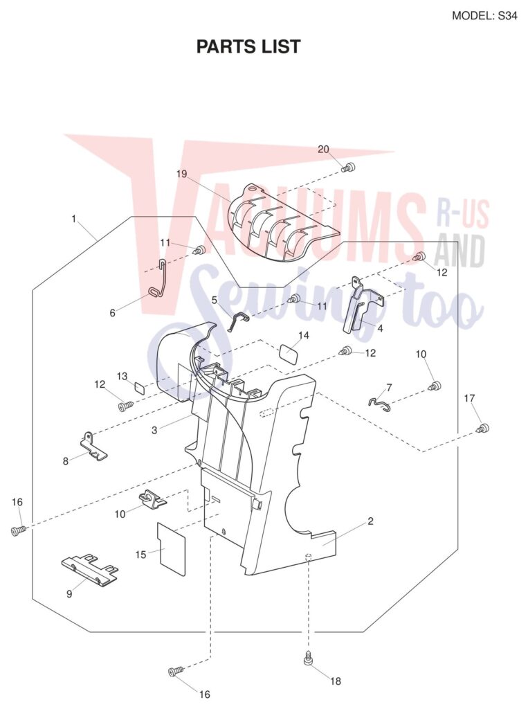 Necchi S34 exploded schematic diagram (page 1)