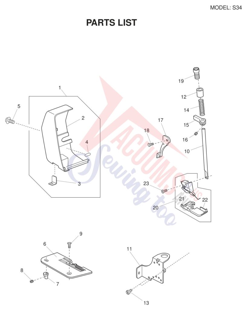 Necchi S34 exploded schematic diagram (page 6)