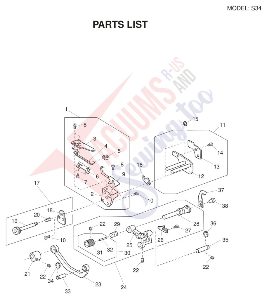Necchi S34 exploded schematic diagram (page 10)