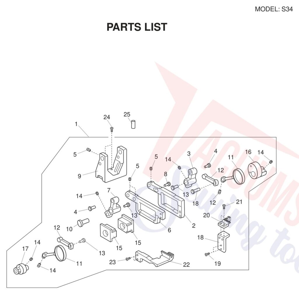 Necchi S34 exploded schematic diagram (page 11)