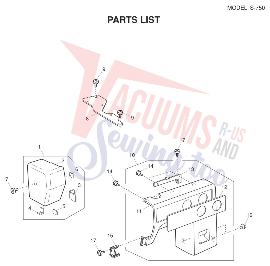 Janome S750 exploded schematic diagram (page 1)