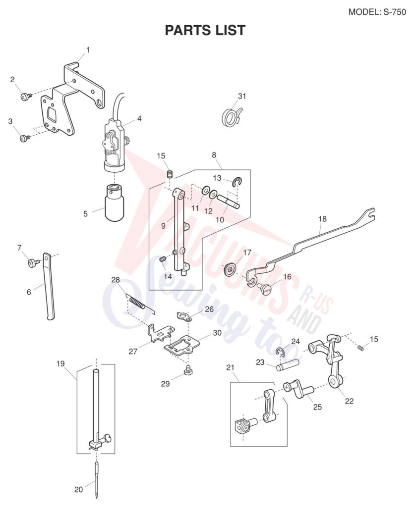 Janome S750 exploded schematic diagram (page 3)