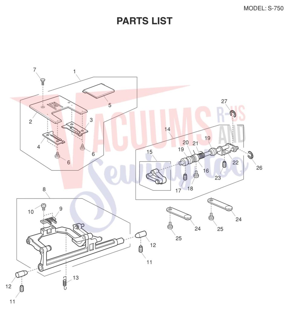 Janome S750 exploded schematic diagram (page 6)