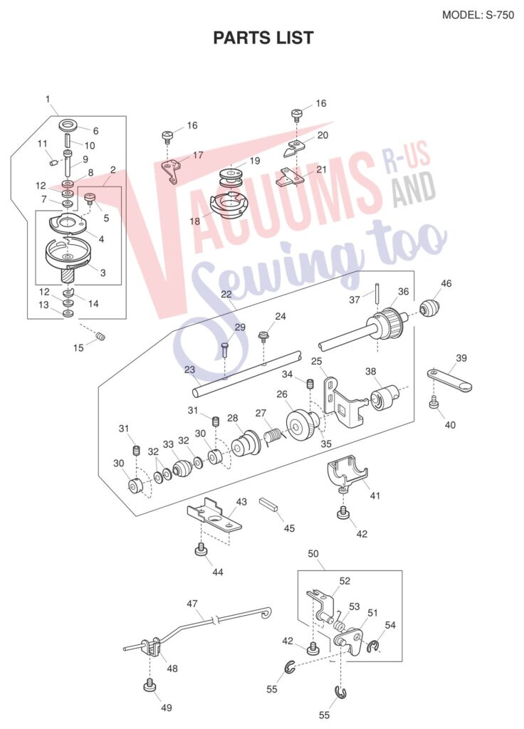 Janome S750 exploded schematic diagram (page 7)