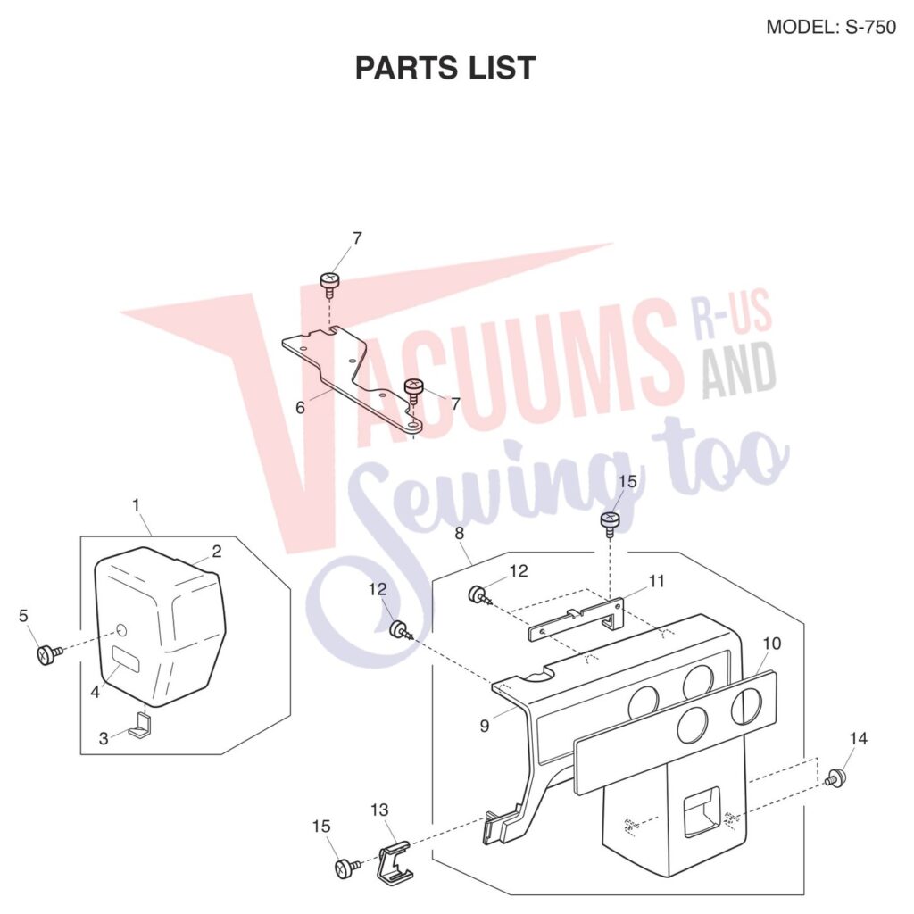 Janome S-750 exploded schematic diagram (page 1)