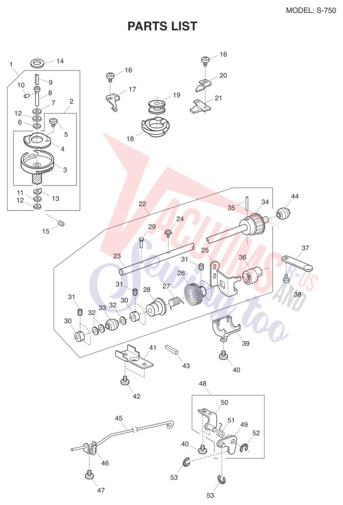 Janome S-750 exploded schematic diagram (page 7)