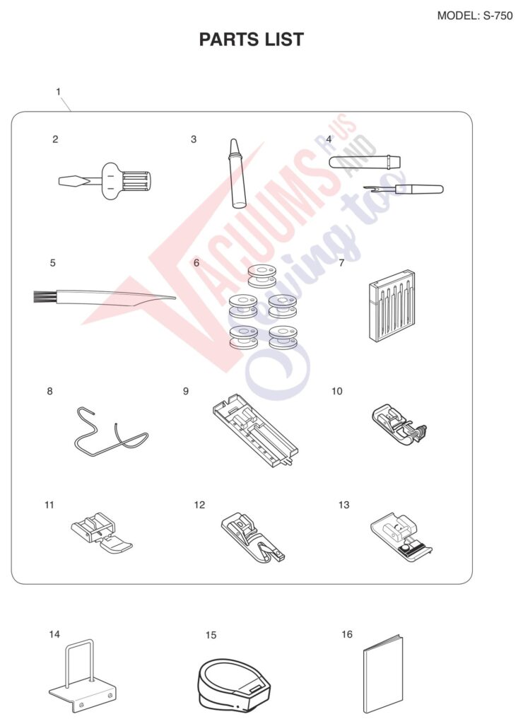 Janome S-750 exploded schematic diagram (page 9)