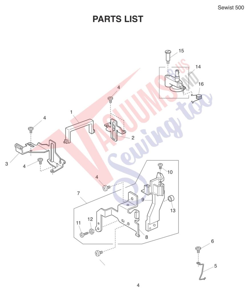Janome 500 V2 exploded schematic diagram (page 1)